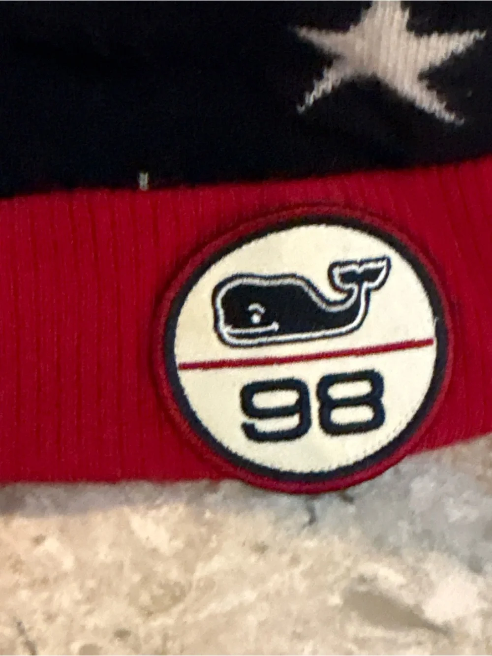Vineyard Vines Navy & Red Star Pom Beanie